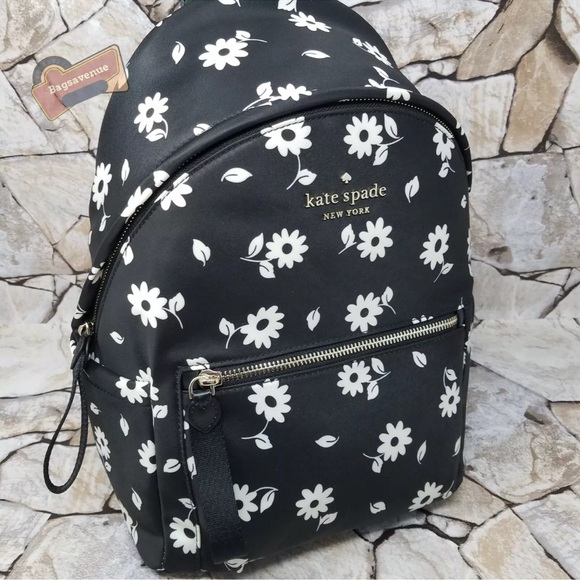 Kate Spade Chelsea The Little Better Nylon Backpack Bico Black Multi Daisy NWT - Picture 6 of 8